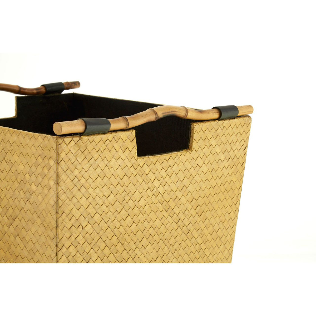 Natural Pandanus Storage Baskets with Bamboo Handles - Set of 3