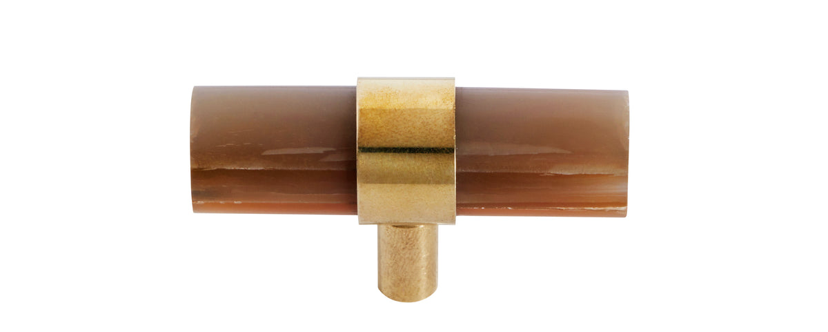 Knob Hook - Brown Horn - Brass