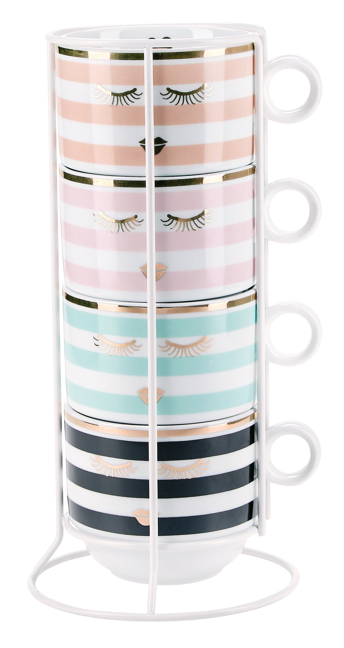 Miss Etoile Stripes and Gold Eyes Mugs - Set of 4