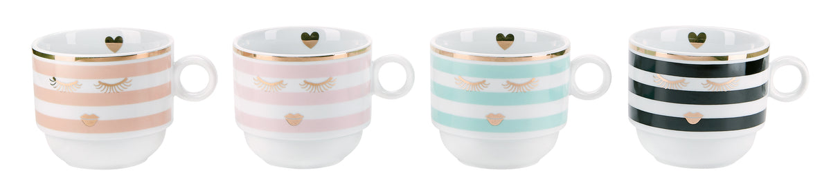 Miss Etoile Stripes and Gold Eyes Mugs - Set of 4
