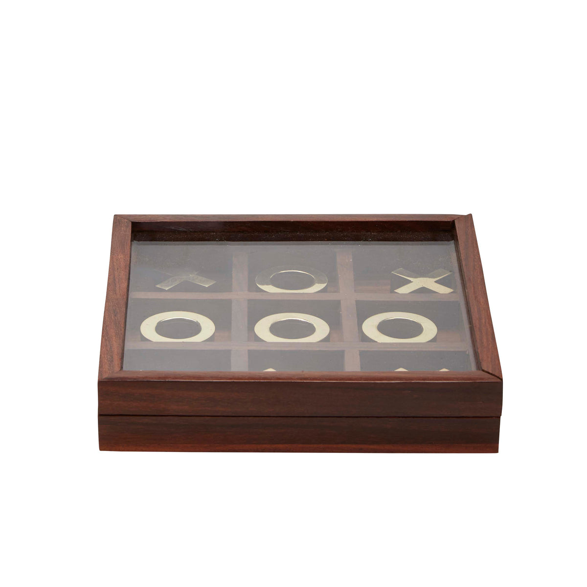 Tic Toc Toe with  Glass Top in Wooden Box
