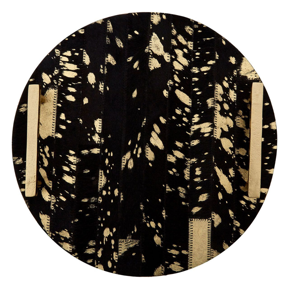 Bowerbird Cowhide Round Tray 30cm with Gold Handles