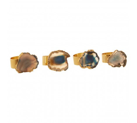 Agata Blue / Gold Napkin Rings - Set of 4