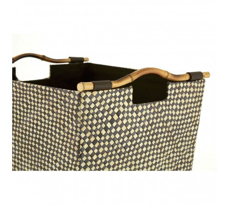 Black Pandanus Storage Baskets with Bamboo Handles - Set of 3