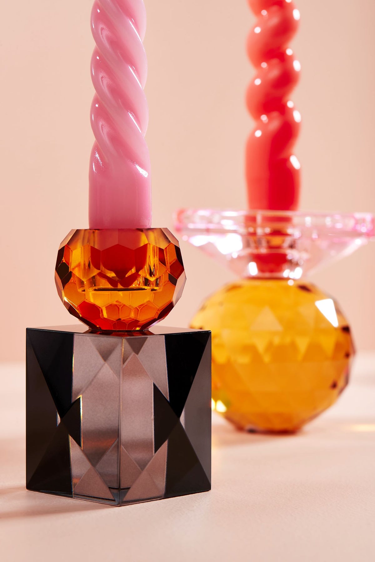 Miss Etoile Amber and Yellow Round Crystal Candle Holder