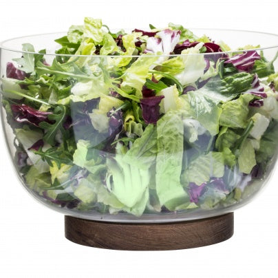 SAGAFORM Large Glass Serving Bowl in Oak Wood base