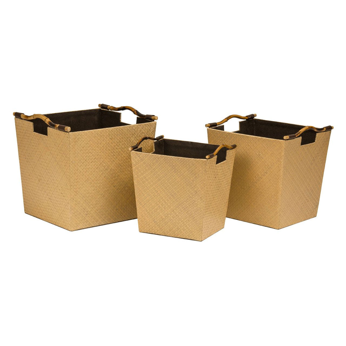 Natural Pandanus Storage Baskets with Bamboo Handles - Set of 3