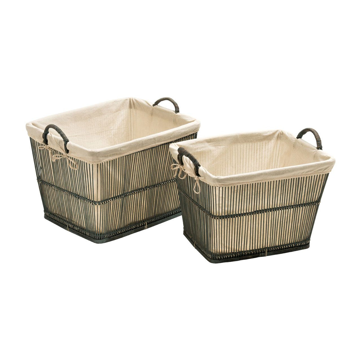 Grey Rustic Bamboo Storage Baskets - Set of 2