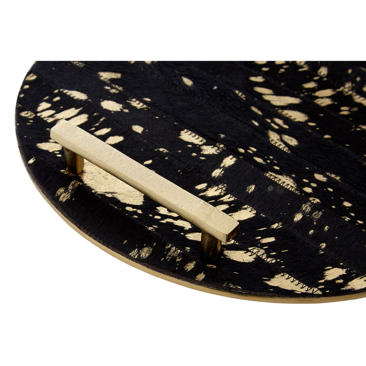 Bowerbird Cowhide Round Tray 30cm with Gold Handles