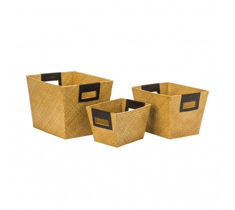 Natural Pandanus Storage Baskets with Integrated Handles - Set of 3