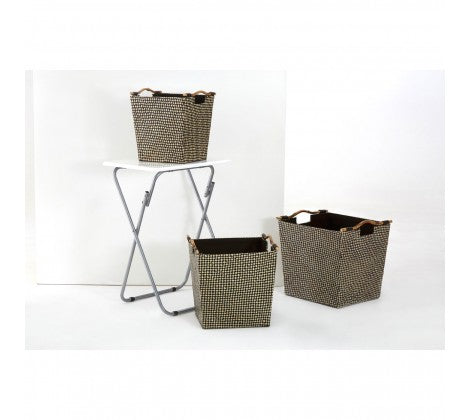Black Pandanus Storage Baskets with Bamboo Handles - Set of 3