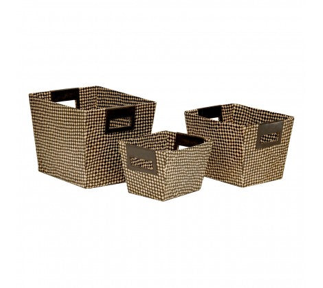Pandanus Storage Baskets with Integrated Handles - Set of 3