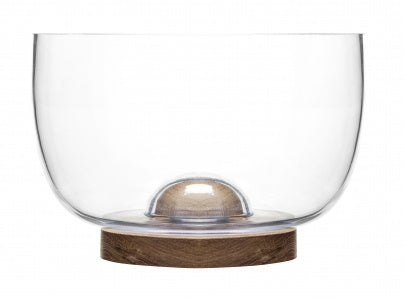 SAGAFORM Large Glass Serving Bowl in Oak Wood base