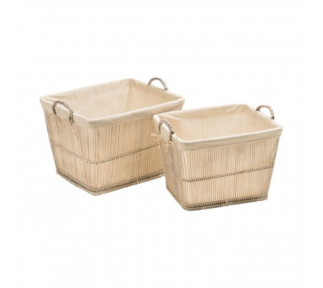 White Rustic Bamboo Storage Baskets - Set of 2
